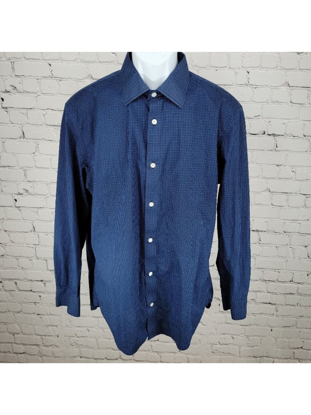 Bonobos Blue Dotted Stretch Slim Fit Button Up Long Sleeve Shirt Size 17.5 35